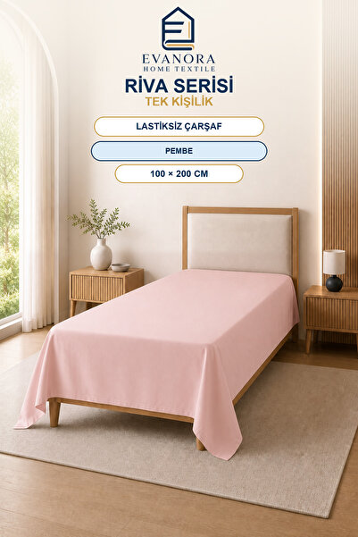 evonora Riva Series Pink Single Elastic-Free Flat Sheet 100X200 cm