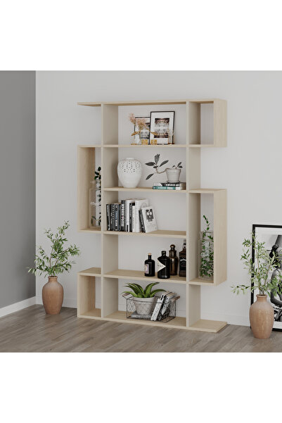 Mourah Home 6 Tier Mito Bookcase - 25.5x161x108.5cm (Light Oak/Beige) - M.KT....