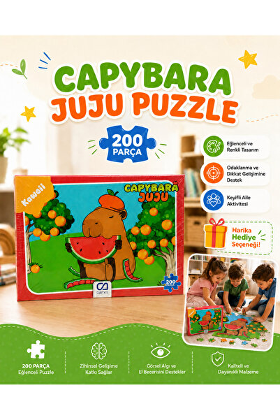 PONİKİDO Capybara Juju Kawaii 200 Parça Çocuk Puzzle Yapboz