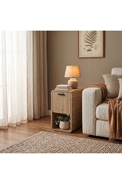 Mourah Home Modern Rovel Side Table - 58x25x50 CM - Natural Oak/ Beige - M.T.29793.2-4