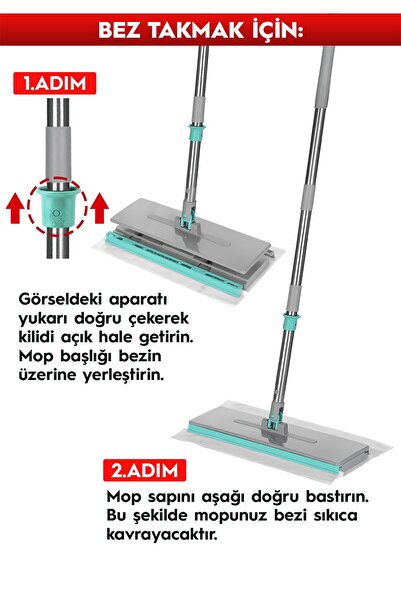 SMARTER XL Şip Şak Ekstra Geniş Mop Otomatik El Değmeden Tüm Bezlerle Uyumlu Temizlik Seti Paspas