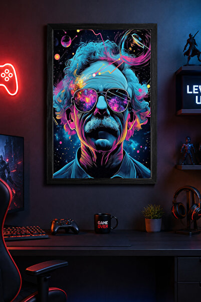 Charmbi Pictură murală modernă cu ramă neagră Einstein, poster personalizat c...