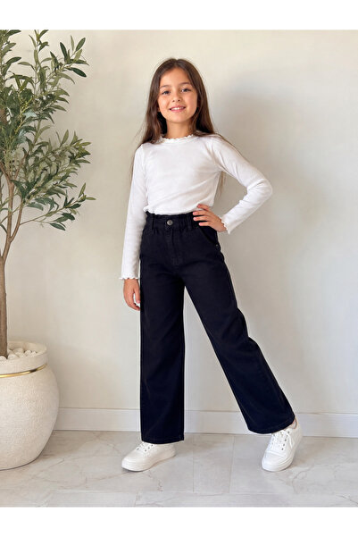 Efoli Kids|Likralı Kız Çocuk Siyah Kot Pantolon