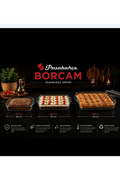 Paşabahçe صينية خبز بوركام 3 قطع صغيرة 1700 سي سي متوسطة 1900 سي سي كبيرة الح...