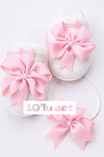 SavBrand Bowknot and Pearl Maternity Slippers and Crown Set, 10-Piece – for H...