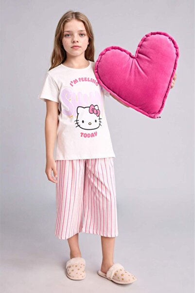 DeFacto Hello Kitty pidžama sa kratkim rukavima i elastičnim strukom, kapri p...
