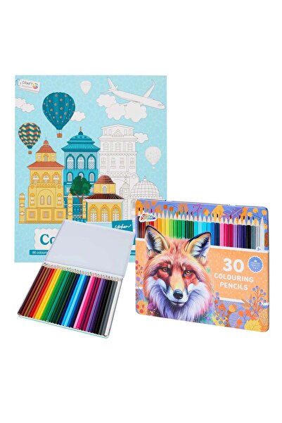 Decotime Set Carte de Colorat Antistres Urban + 30 Creioane, 96 pagini