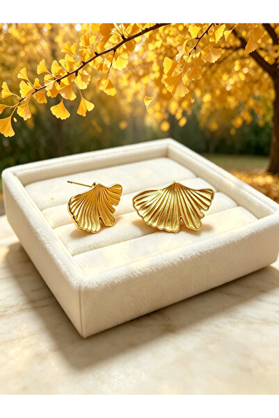 Noon Noora Ginkgo leaf-patterned stainless steel PVD-plated 18K gold earrings...