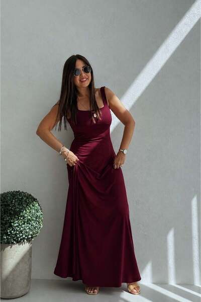 ELVAN TOLON Basic Square Neck Dress Mürdüm