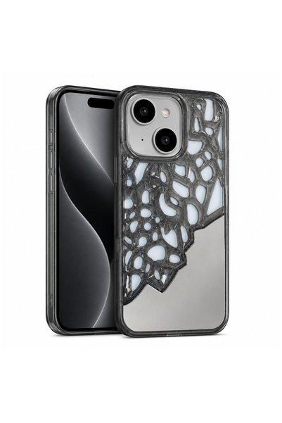 Zebana Apple iPhone 14 Plus Compatible Case Lace Mirror Silicone Case Black