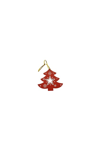 Rao Ornament de Brad Pom de Craciun, Rosu, Lemn, 7.5 Cm
