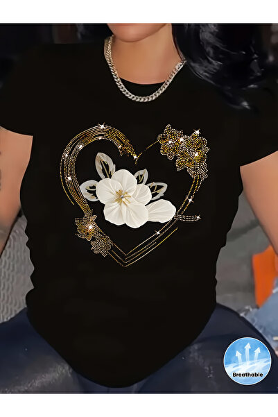 121 Oversized, Short-Sleeved T-Shirt, T-Shirt, with Heart Pattern, Comfortabl...