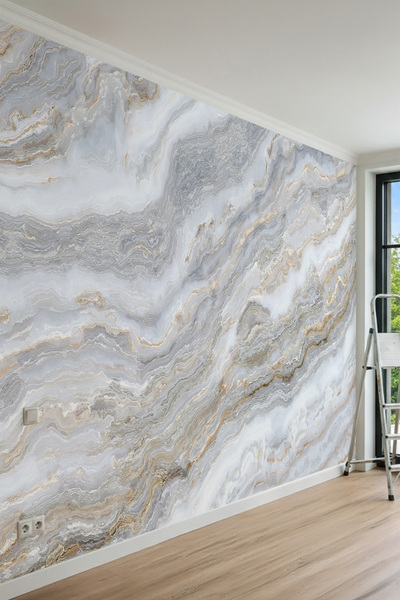 dreamwall Yatay Dalgalı Mermer Dokulu, Damarlı Lüks Tek Parça Tekstil Duvar K...