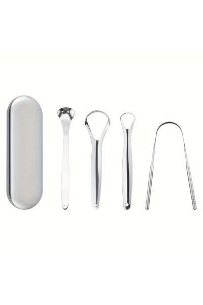 Choice 4pcs(iron box) 1/2/3/4pcs Tongue Scrapers for Adults Tough Metal Tongu...