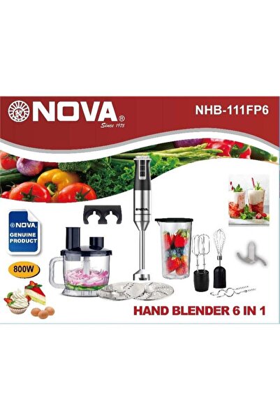 Nova Hand Blender 6 In 1 NHB-111FP6 800W Stainless Steel Stick Blender with C...
