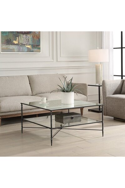 UTTERMOST طاولة قهوة مربعة سوداء من هينزلر مقاس 91 عرض × 48 ارتفاع × 91 عمق م...