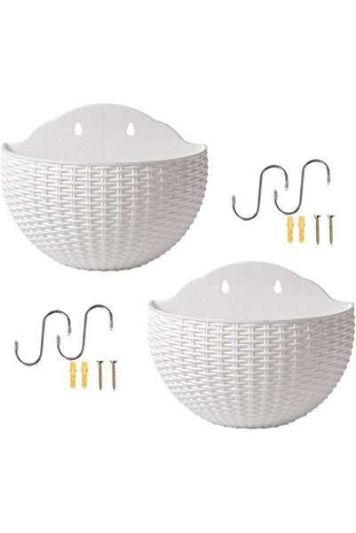 STARSTAR 2pc Semi-Circle Imitation Rattan Wall Hanging Outdoor Flower Pots wi...