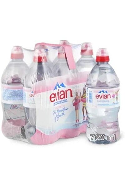Evian مياه معدنية. زجاجة رياضية. 750 مل × 6 زجاجات