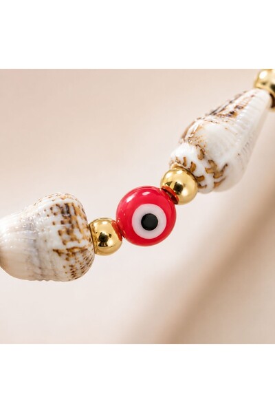 Ceyyiz Natural Sea Shell Evil Eye Beaded Women's Anklet with Adjustable Gold ...