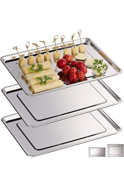 STARSTAR 3-piece serving tray set, stainless steel, dishwasher safe, sausage,...