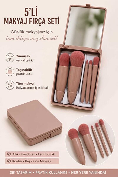 Kinlee Set od 5 četkica za šminku sa ogledalom, profesionalne četkice za šmin...