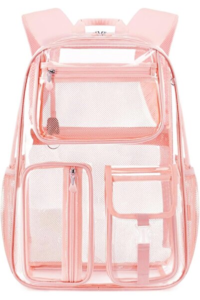 STARSTAR Pink heavy - duty transparent sports backpack, 17.5 - inch size, des...