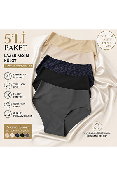 Tektaş 5’li Lazer Kesim Dikişsiz Kadın Külot Premium Seri – İz Yapmaz, Esnek,...
