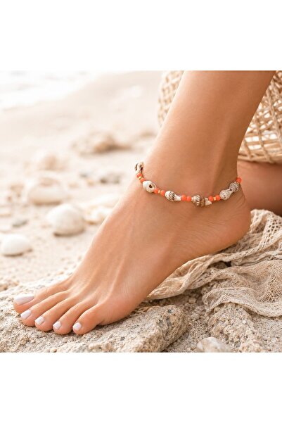 Ceyyiz Natural Sea Shell Women's Coral Beaded Anklet