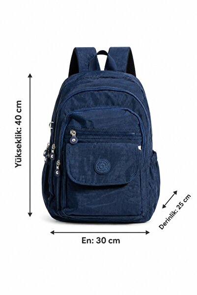 Paul Brand Unisex Velora Günlük Kullanıma Uygun Çok Bölmeli Geniş Hacimli Krinkıl Kumaş Lacivert Sırt Çantası Okul Boy