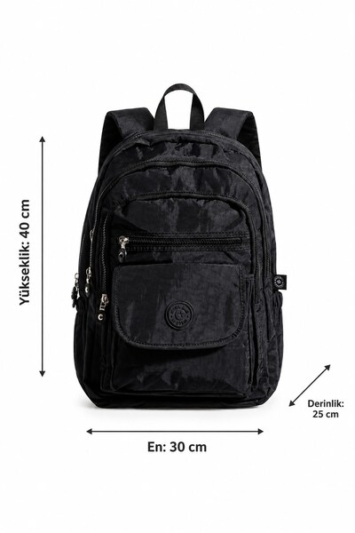 Paul Brand Unisex Velora Günlük Kullanıma Uygun Çok Bölmeli Geniş Hacimli Krinkıl Kumaş Siyah Sırt Çantası Okul Boy
