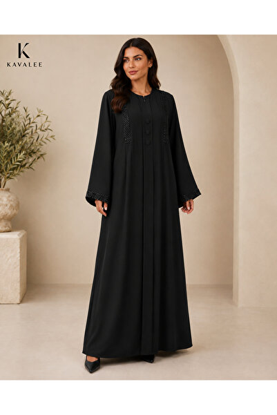 KAVALEE Women’s Luxury Black Beaded Abaya – Elegant Full-Length Closed Abaya ...