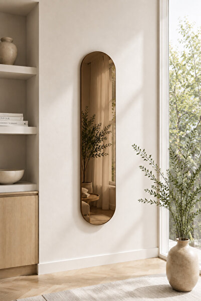 Decorita Ayna | Mirano Oval Dekoratif Bronz Ayna | 80cm x 20cm