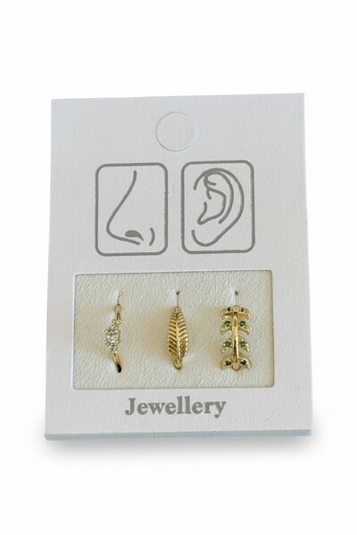 TAKIŞTIR Altın Renk Karışık Figürlü Deliksiz Kulak/Burun 3'lü Piercing Set