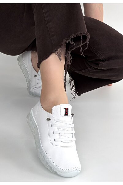 Generic Brand Jiten White Genuine Leather Lace-Up Sports Shoes