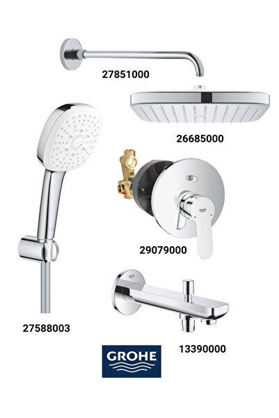 Grohe Bauedge Ankastre Banyo Bataryası Seti Büyük Rozetli Gagadan Yönlendiric...