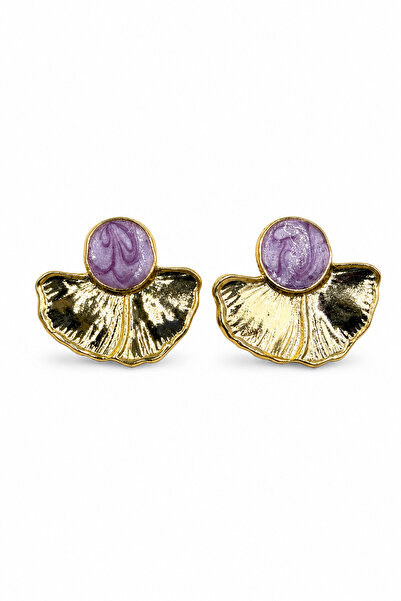 Jack Ferrero Purple Marble Patterned Fan-Shaped Yellow-Toned Bijouterie Earrings