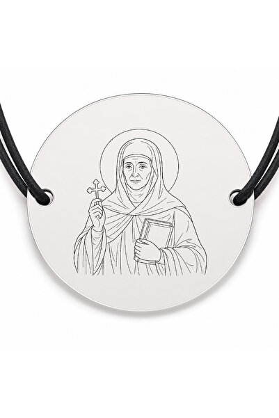 Simoshop Brățară argint 925 cu bănuț Sfânta Cuvioasă Domnica, șnur negru regl...