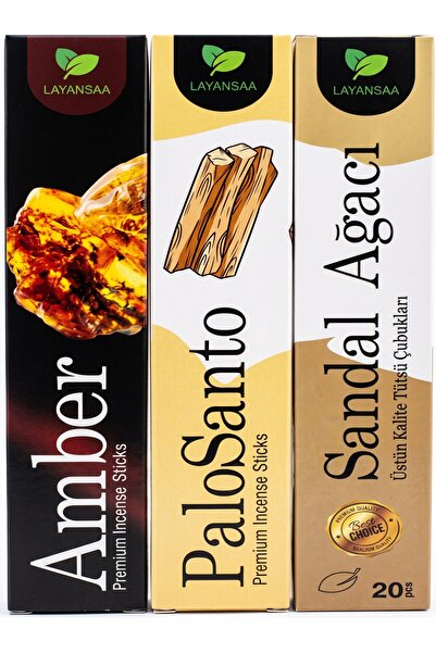 3'lü Premium Tütsü Çubuğu Seti - Amber, Palo Santo ve Sandal Ağacı (3x20 Adet)