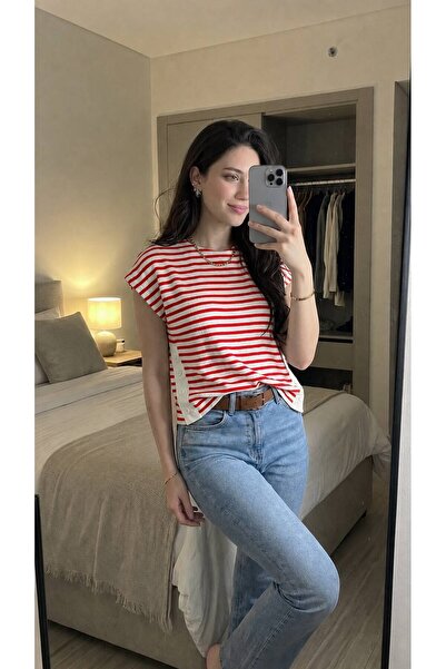 Lucky Line Valeria Women's Striped 100% Cotton Knitwear Blouse – Crew Neck Re...