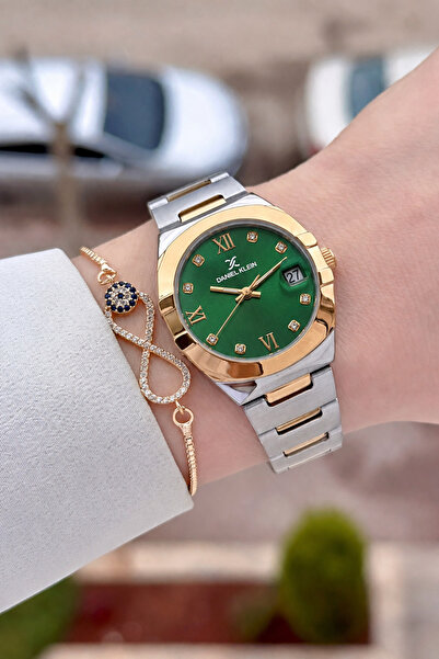 Daniel Klein Women's Wristwatch with Green Dial, Rose Gray Color Strap, 30 Mm...