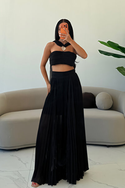 OKSOCOLLECTİON Aksesuarlı Büstiyer ve Astarlı Pantolon Piliseli Takım