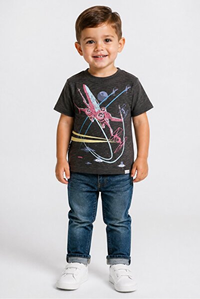 GAP Toddlers Boy Graphic Print Short Sleeve Top, Wash Black