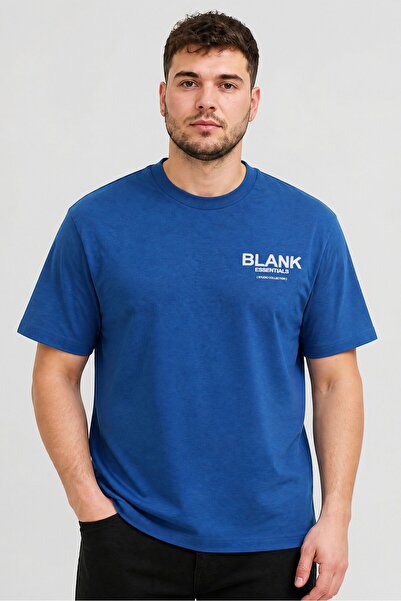BLANK ESSENTIALS Men Crew Neck Short Sleeve Brand Logo T-Shirt, Blue