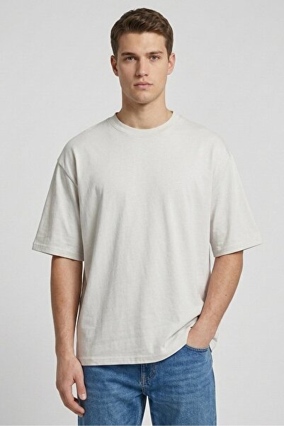 ALCOTT Men Crew Neck Short Sleeve Solid T-Shirt, Off White