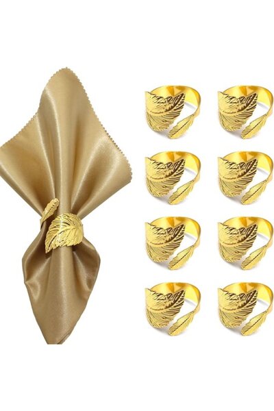 STARSTAR 8pc Gold Leaf-Shaped Metal Napkin Rings Table Shawl Buckles for Wedd...