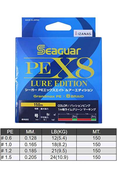 seaguar خيط صيد PE 8 من Lure Edition، خيط مجدول متعدد الألوان بطول 150 متر