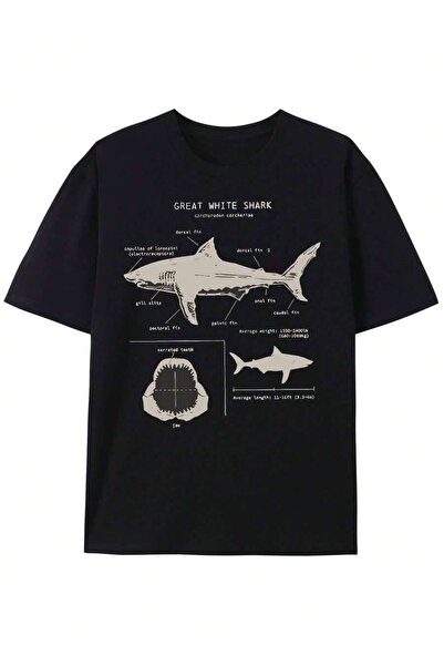 Astogria13 [Summer Tee] Retro Washed Cotton Great White Shark Print-Shirt Men...