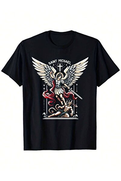 LİNA06 Men'S Graphic T-Shirt Featuring The Archangel Short Sleeve Crew Neck C...