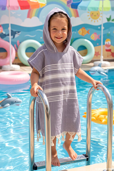 REMSA 100% Cotton Muslin Patterned Children's Hooded Sea Pool Beach Poncho 01...
