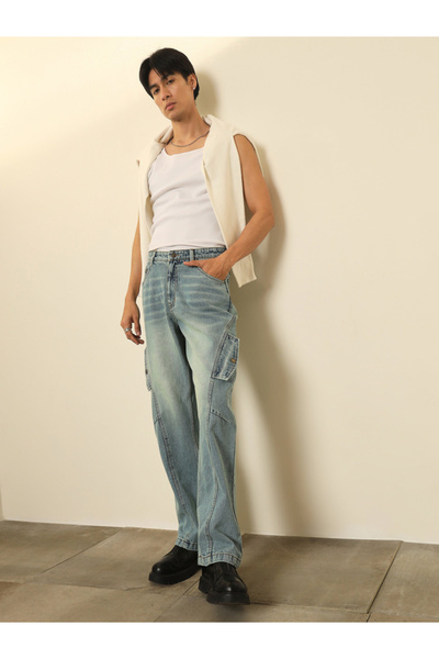 Mascln Sassafras By Styli Men Washed Side Flap Relaxed Fit Jeans